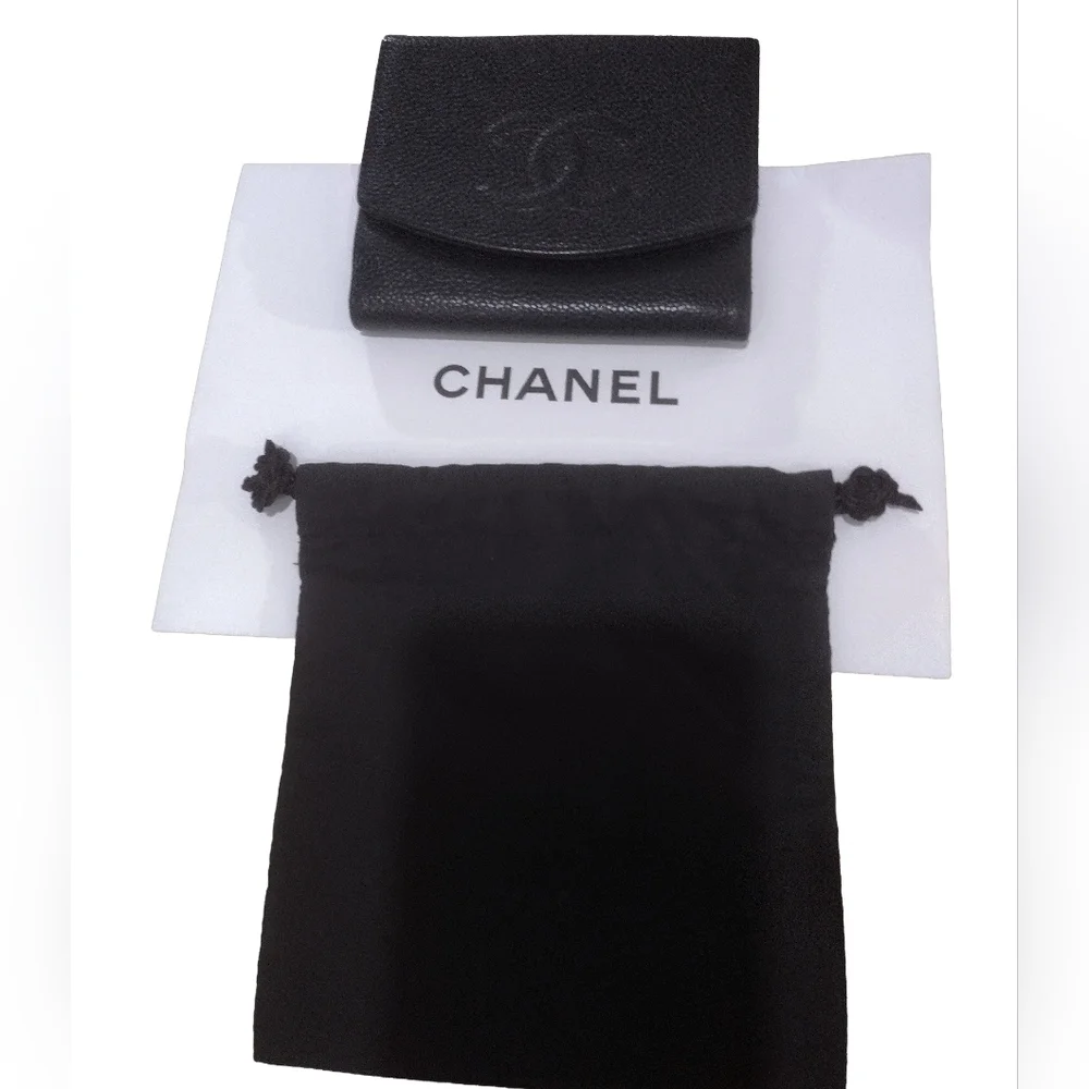 Authentic Chanel Black Logo Caviar Wallet